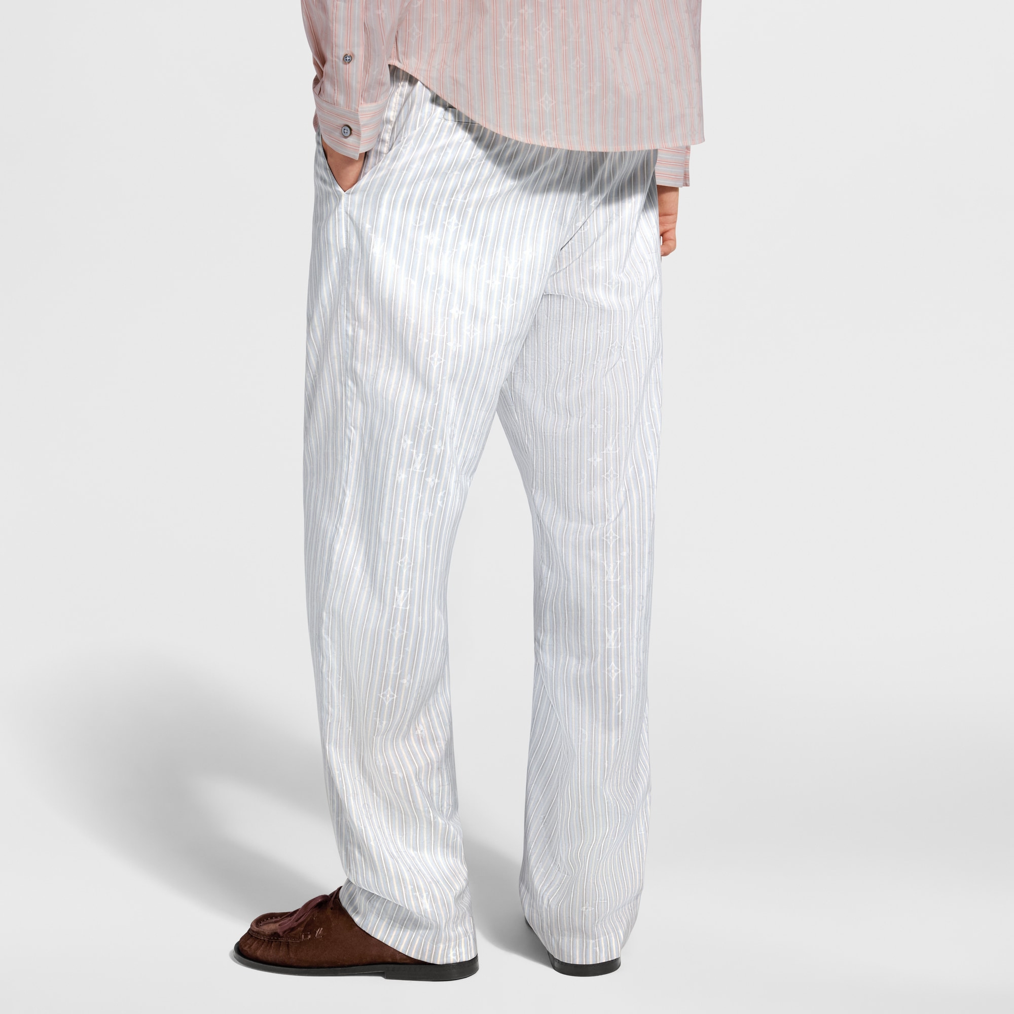 Monogram Striped Casual Drawstring Pants - Men - Ready-to-Wear